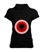 Arnavutluk,albania,Arnavutluk Bayrağı,Arnavutluk logosu,albania flag. Siyah Kadın Polo Yaka Tişört - Tisho