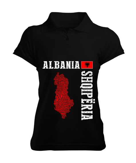 Tisho - Arnavutluk,albania,Arnavutluk Bayrağı,Arnavutluk logosu,albania flag. Siyah Kadın Polo Yaka Tişört