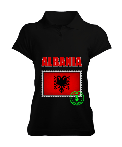 Tisho - Arnavutluk,albania,Arnavutluk Bayrağı,Arnavutluk logosu,albania flag. Siyah Kadın Polo Yaka Tişört