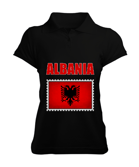 Tisho - Arnavutluk,albania,Arnavutluk Bayrağı,Arnavutluk logosu,albania flag. Siyah Kadın Polo Yaka Tişört