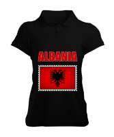 Arnavutluk,albania,Arnavutluk Bayrağı,Arnavutluk logosu,albania flag. Siyah Kadın Polo Yaka Tişört - Tisho