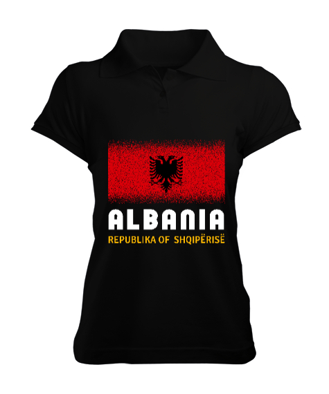 Tisho - Arnavutluk,albania,Arnavutluk Bayrağı,Arnavutluk logosu,albania flag. Siyah Kadın Polo Yaka Tişört