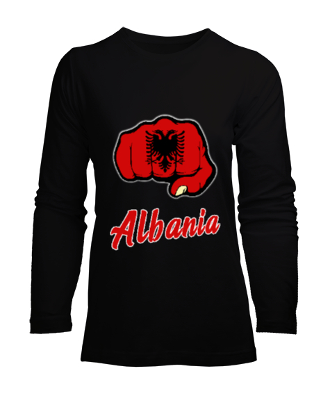 Tisho - Arnavutluk,albania,Arnavutluk Bayrağı,Arnavutluk logosu,albania flag. Siyah Kadın Uzun Kol Tişört