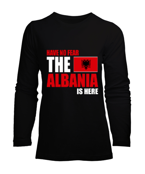 Tisho - Arnavutluk,albania,Arnavutluk Bayrağı,Arnavutluk logosu,albania flag. Siyah Kadın Uzun Kol Tişört