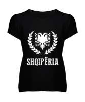 Arnavutluk,albania,Arnavutluk Bayrağı,Arnavutluk logosu,albania flag. Siyah Kadın V Yaka Tişört - Tisho
