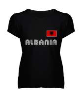 Arnavutluk,albania,Arnavutluk Bayrağı,Arnavutluk logosu,albania flag. Siyah Kadın V Yaka Tişört - Tisho