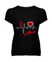 Arnavutluk,albania,Arnavutluk Bayrağı,Arnavutluk logosu,albania flag. Siyah Kadın V Yaka Tişört - Tisho