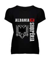 Arnavutluk,albania,Arnavutluk Bayrağı,Arnavutluk logosu,albania flag. Siyah Kadın V Yaka Tişört - Tisho