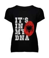 Arnavutluk,albania,Arnavutluk Bayrağı,Arnavutluk logosu,albania flag. Siyah Kadın V Yaka Tişört - Tisho