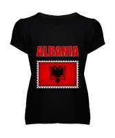 Arnavutluk,albania,Arnavutluk Bayrağı,Arnavutluk logosu,albania flag. Siyah Kadın V Yaka Tişört - Tisho