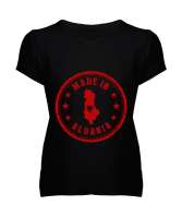 Arnavutluk,albania,Arnavutluk Bayrağı,Arnavutluk logosu,albania flag. Siyah Kadın V Yaka Tişört - Tisho