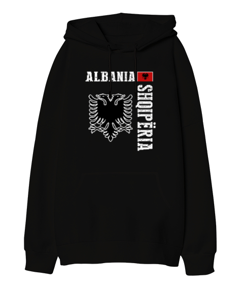 Tisho - Arnavutluk,albania,Arnavutluk Bayrağı,Arnavutluk logosu,albania flag. Siyah Oversize Unisex Kapüşonlu Sweatshirt