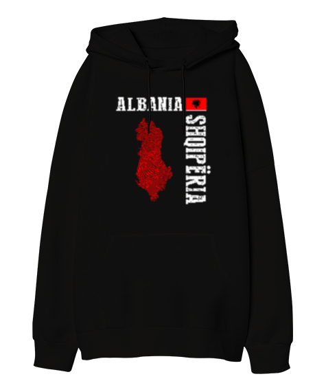 Tisho - Arnavutluk,albania,Arnavutluk Bayrağı,Arnavutluk logosu,albania flag. Siyah Oversize Unisex Kapüşonlu Sweatshirt