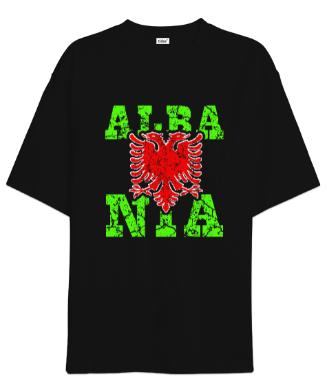 Tisho - Arnavutluk,albania,Arnavutluk Bayrağı,Arnavutluk logosu,albania flag. Siyah Oversize Unisex Tişört