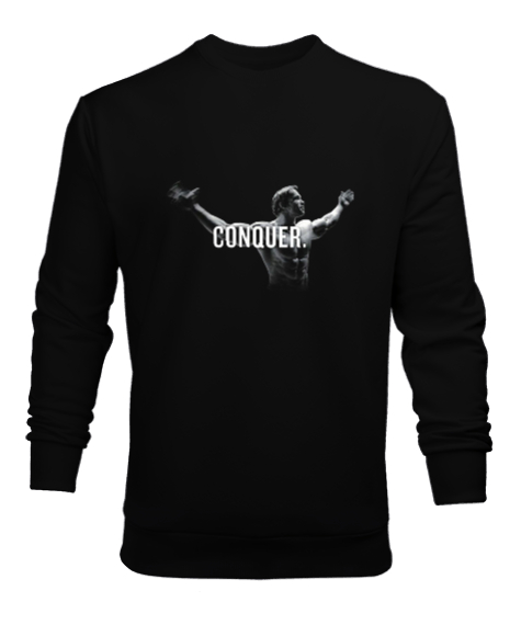 Tisho - Arnold Schwarzenegger CONQUER Vücut Geliştirme GYM Bodybuilding Fitness Baskılı Siyah Erkek Sweatshirt