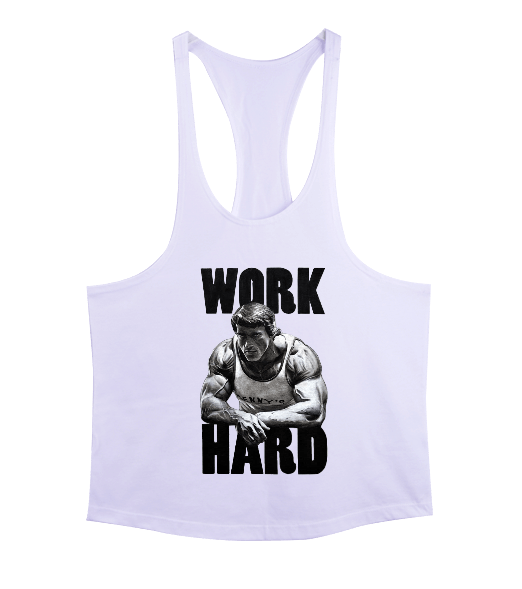 Tisho - Arnold Schwarzenegger Work Hard Vücut Geliştirme GYM Bodybuilding Fitness Baskılı Erkek Tank Top Atlet