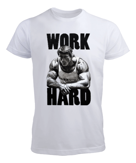 Tisho - Arnold Schwarzenegger Work Hard Vücut Geliştirme GYM Bodybuilding Fitness Baskılı Erkek Tişört