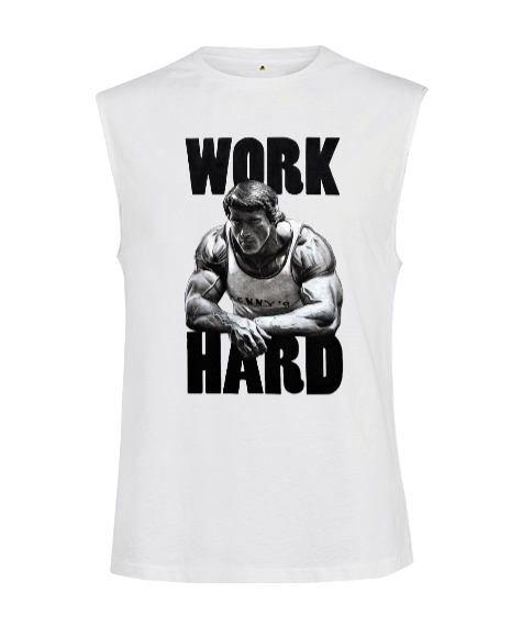 Tisho - Arnold Schwarzenegger Work Hard Vücut Geliştirme GYM Bodybuilding Fitness Baskılı Kesik Kol Unisex Tişört