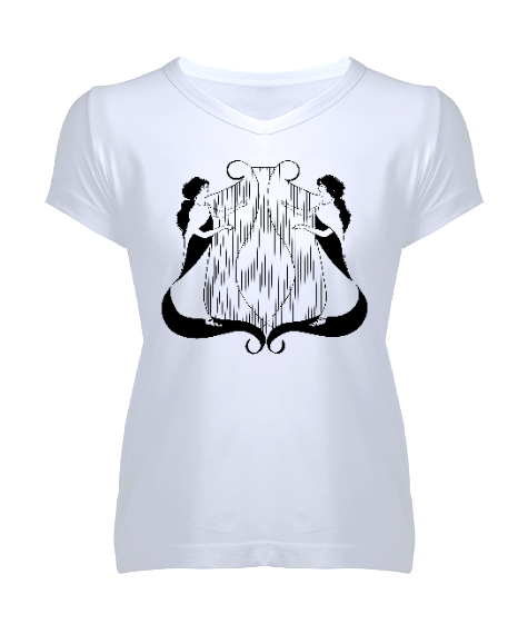 Tisho - Arp ve Kızlar Beyaz Kadın V Yaka Tişört