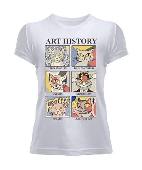 Tisho - Art History Kedi Van Gogh Beyaz Kadın Tişört