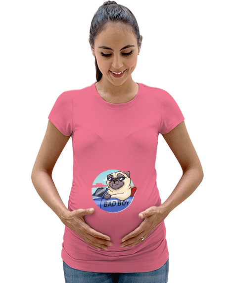 Tisho - Artist köpek baskılı Pembe Kadın Hamile Tişört