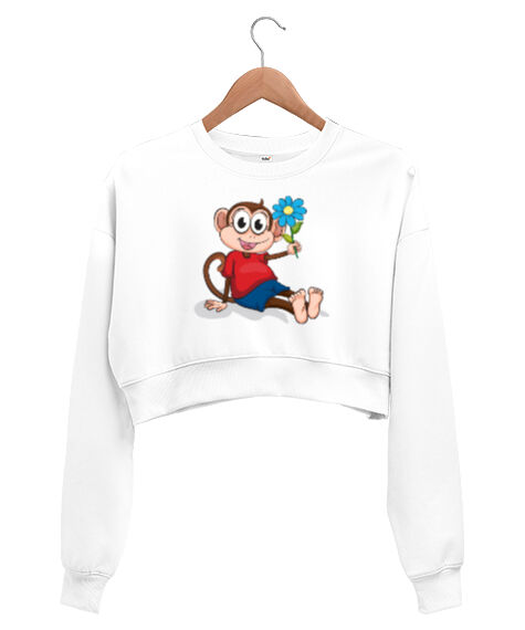 Tisho - aşık maymun Beyaz Kadın Crop Sweatshirt