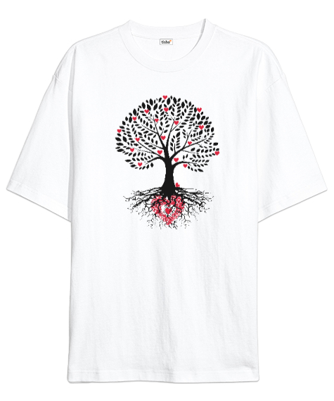 Tisho - Aşk Ağacı Beyaz Oversize Unisex Tişört