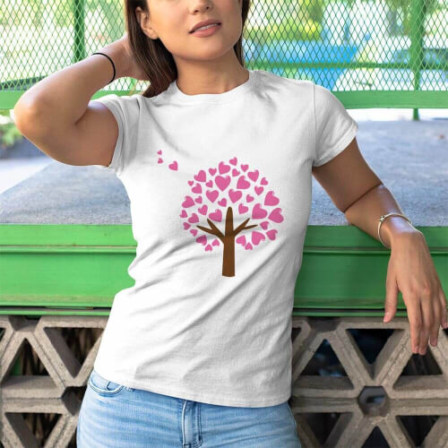 Aşk Ağacı Kadın Kısa Kol Tişört - Tekli Kombin - Thumbnail