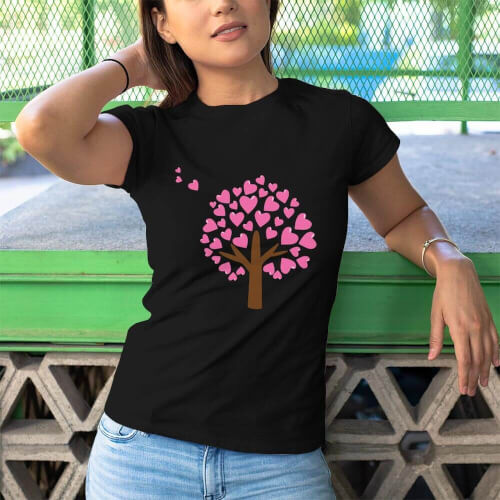 Aşk Ağacı Kadın Kısa Kol Tişört - Tekli Kombin - Thumbnail