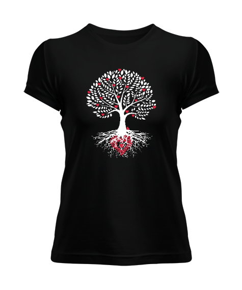 Tisho - Aşk Ağacı Siyah Kadın Tişört