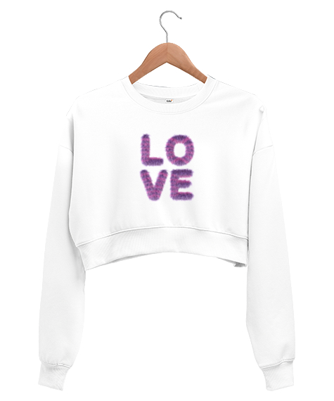 Tisho - Aşk Beyaz Kadın Crop Sweatshirt