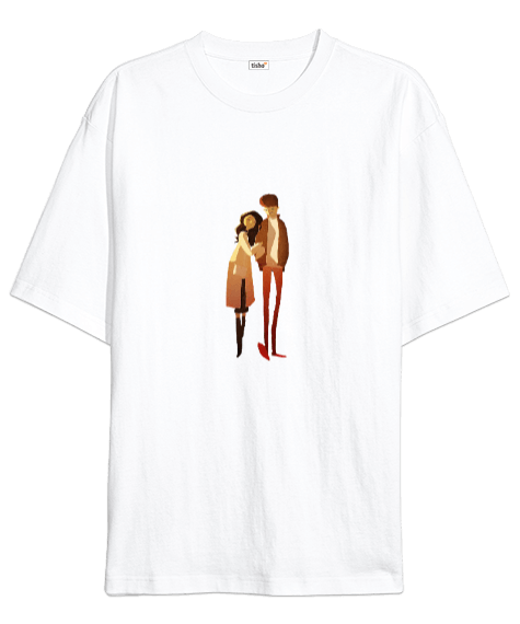Tisho - aşk beyaz oversize tişört Oversize Unisex Tişört