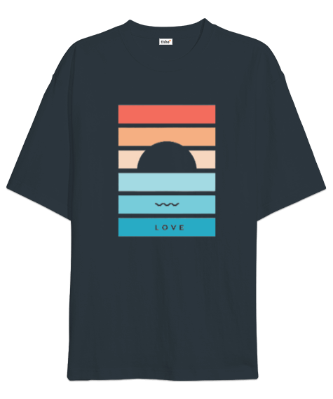 Tisho - Aşk Deniz Güneş Füme Oversize Unisex Tişört