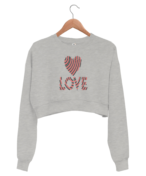 Tisho - Aşk Gri Kadın Crop Sweatshirt