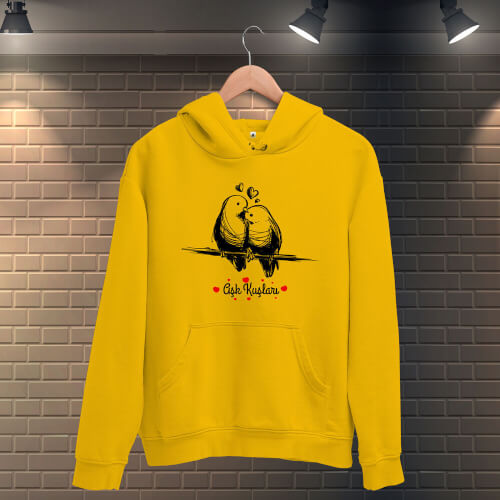 Aşk Kuşları Erkek Kapüşonlu Sweatshirt - Thumbnail