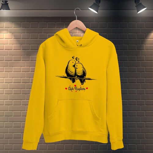 Aşk Kuşları Kadın Kapüşonlu Sweatshirt - Thumbnail