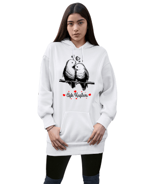 Tisho - Aşk Kuşları sevgililere özel kadın sweatshirt Kadın Uzun Hoodie Kapüşonlu Sweatshirt