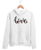 Aşk Tasarımlı Beyaz Unisex Kapşonlu Sweatshirt - Tisho