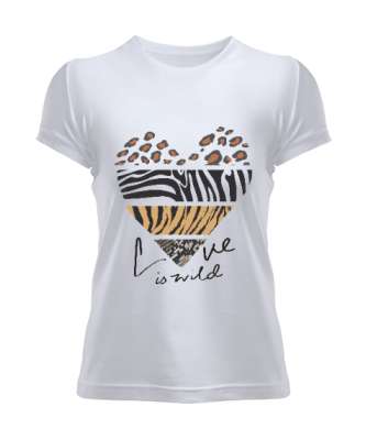 Aşk Vahşidir, Love is Wild Kalp Baskılı Beyaz Kadın Tişört - Tisho