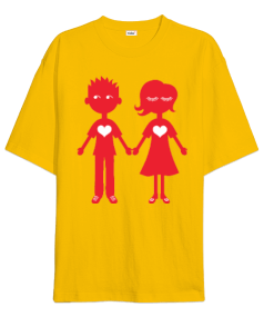 Tisho - Aşk ve iki insan baskılı erkek Oversize Unisex Tişört