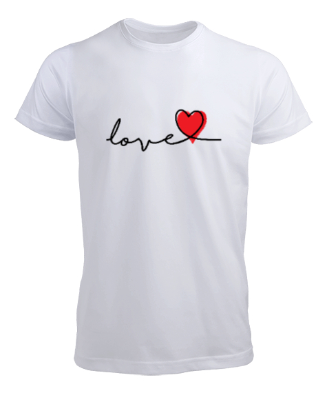 Tisho - Aşk ve Kalp Sevgililer Günü 14 Şubat Tasarımı Baskılı Beyaz Erkek Tişört