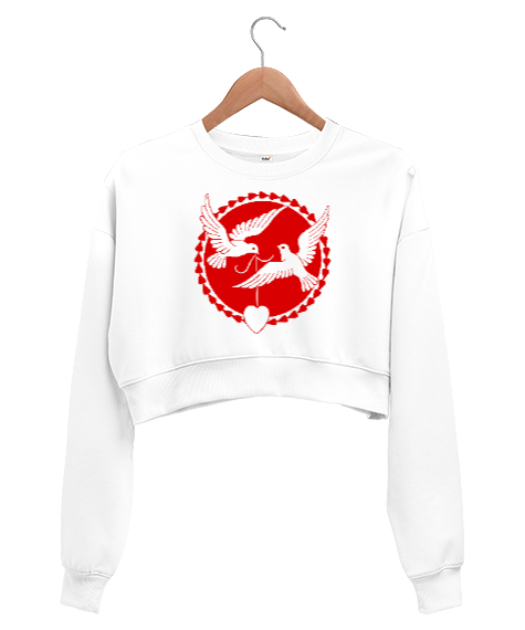 Tisho - Aşk ve Sevgi V3 Beyaz Kadın Crop Sweatshirt