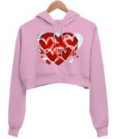 Aşka giden yol Kalp Pembe Kadın Crop Hoodie Kapüşonlu Sweatshirt - Tisho