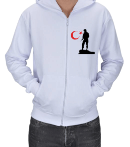 Asker Ay yıldız görünümlü hırka Kapşonlu Fermuarlı - Tisho