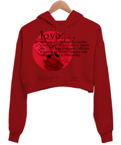 Tisho - aşkın sözlükteki karşılığı kırmızı Kadın Crop Hoodie Kapüşonlu Sweatshirt
