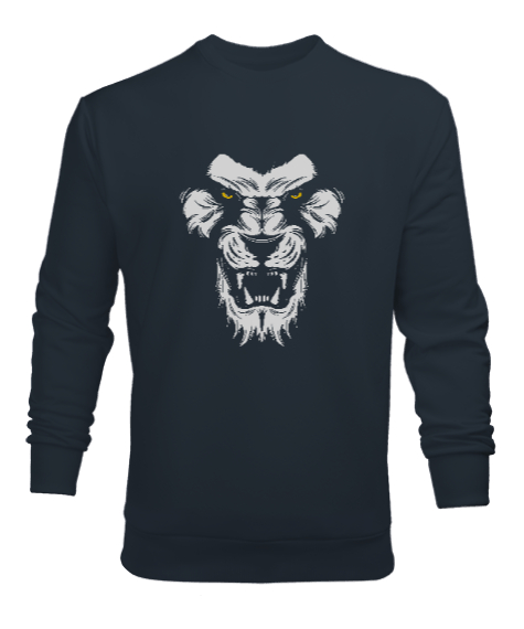 Tisho - Aslan Bakışları - Lion Face Füme Erkek Sweatshirt