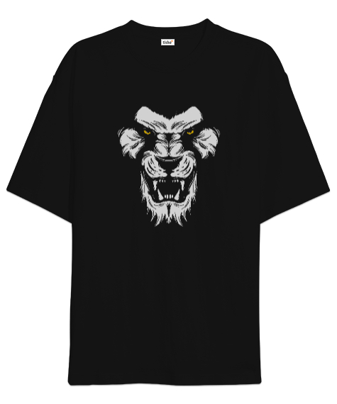 Tisho - Aslan Bakışları - Lion Face Siyah Oversize Unisex Tişört
