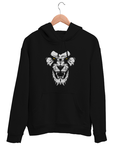 Tisho - Aslan Bakışları - Lion Face Siyah Unisex Kapşonlu Sweatshirt
