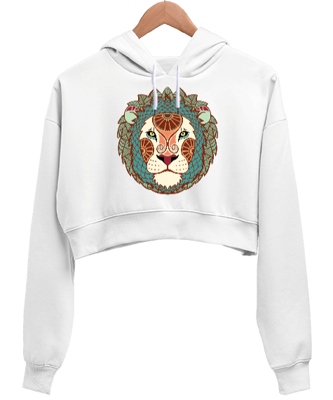 Tisho - Aslan Burcu Tasarım Baskılı Kadın Crop Hoodie Kapüşonlu Sweatshirt