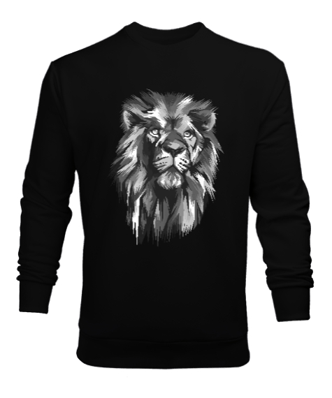 Tisho - Aslan Kafası - Lion Siyah Erkek Sweatshirt